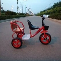 ForU 가을겨울 어린이 삼륜차 더블 유모차 쌍둥이 유모차 아기 자전거 대형 경량 1-3-7 세 빠른배송, 솔리드 타이어_간단한레드푸시바선물없음