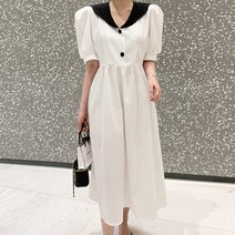 퍼니걸스 5250 카라 퍼프 버튼 셔링 롱 원피스 여성의류