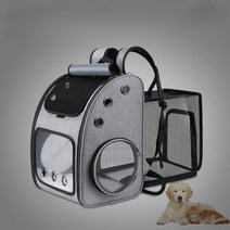 고양이 강아지 외출 이동가방 고양이이동장 반려견 애묘 백팩 휴대용 애견배낭 통기성 산책가방, L 확장형그레이 + 끌차