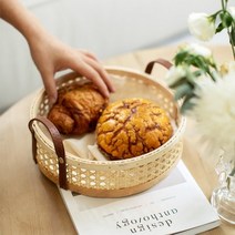 라틴바구니 원형 이케아 다이소 뚜껑있는 라탄 바구니 등나무 짠 스토리지 홈 거실 라운드 배치 트레이 과일 빵 통기성 ​​데스크탑 주최자, 자두