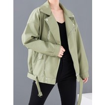 eam 2022 봄 블랙 pu 가죽 느슨한 턴 다운 칼라 지퍼 패션 새로운 여성용 와일드 재킷 la938