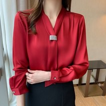 봄가을 새틴 실크 여성 블라우스 빈티지 상의 긴 소매 활 루즈한 캐주얼 쉬폰 작업 사무실 셔츠
