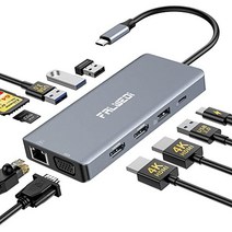 USB C 노트북 도킹 스테이션 Daul 모니터 12 in 1 허브 멀티포트 어댑터 동글 HDMI 2개 VGA PD 이더넷 SD/TF C/A 포트 마이크/오디오 맥북/델/HP/레노