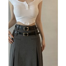 실제 샷 실제 가격 높은 허리 주름 반 길이 정장 드레스 여성의 하이 엔드 센스 더블 벨트 A 라인 힙 스커트