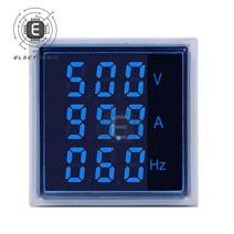22MM 정사각형 LED 디지털 전압계 전류계 HERTZ 미터 AC60-500V 신호등 전압 전류 주파수 콤보 표시 등, Blue