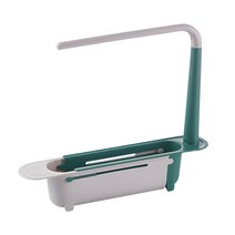 텔레스코픽 싱크 선반 주방 스폰지 비누 홀더 수건 배수 보관 바구니 가제 액세서리 도구, 01 Green