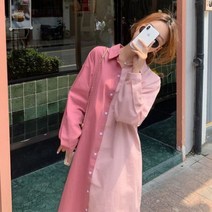 모노배색셔츠원피스