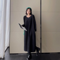 AWE 누빔 롱원피스 빅사이즈 긴발 오버핏 롱원피스