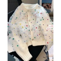 꽃자수가디건 봄 가디건 귀엽고 루즈핏 메쉬 화려한 꽃 자수 스웨터 우아한 라운드넥 싱글 브레스트 다목적 니트 타 타이드