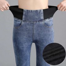 캐주얼 따뜻하고 두꺼운 플리스 하이 웨이스트 스키니 청바지 여성용 스트레치 버튼 펜슬 팬츠