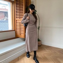 옷자락 [옷자락] 여자 루즈핏 슬림 허리고정 버튼 심플 연말 롱원피스