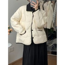 여성 긴소매 싱글 브레스트 다운 코트 캐주얼 루즈 재킷 턴다운 칼라 아우터 가을 겨울