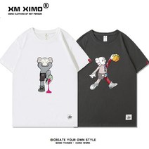 남자티셔츠 세서미스트리트 합작 짧은소매 t남자티 순면 화이트 반소매 티셔츠 상의옷 이너셔츠 ins트렌디 유행