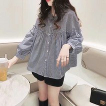 줄무늬셔츠 여성의류 마름질 전문점 철수함 캐비닛 가을 인형 와이드 루즈핏 상의 가디건 4993997898
