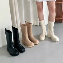 둥근코 하프부츠 큐티무드 미들부츠 하프 워커 코디 화이트 흰색 통굽 웨지힐 3cm
