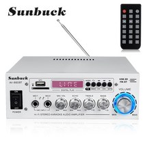 앰프 SUNBUCK AV power amplifier 2.0 Channel Audio Home Theater Amplifiers DC 12V 110V/220V Support EQ FM SD USB 2 Mic 5.0 bluetooth, White, EU Plug SPAIN