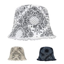 K 페이즐리 데미지 버킷햇 벙거지SS 봄 여름 챙모자 버킷햇 남녀공용 커플 모자 햇빛 차단 나들이 산책 여행 데일리