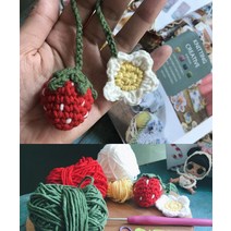 귀도리뜨기 대바늘블랭킷 담요방석 니트실 코바늘딸기 장식 재료 패키지 초심자 임신 중, 화이트 데이지 해바라기 딸기 도구