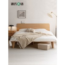 led 퀸침대 신혼침대 겐지 나무 언어 전체 단단한 침대 현대 오크 마스터 침실 킹 북유럽 1.5m 1.8m 더블, [02] 원목 침대헤드보드 없음, [03] 1200mmx2000mm, [01] 뼈대