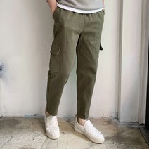 라운지21 남자 면 워싱 9부 스판 밴딩 와이드 카고 팬츠 빅사이즈