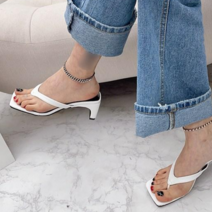 [바이린] 쪼리 스트랩 사각코 미들굽 여름 뮬 슬리퍼힐 6cm