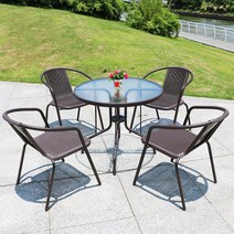 라틴의자 펜션 공원 옥외용벤치 철망 6인용야외테이블 등평형테이블야외용 야외 테이블과 5종 세트 정원 레저 작은 등나무 접이식 실외 가구 베란다 철예 조합, 보강 의자: 4  물결무늬 원탁【80cm】(폭발), 규격 없음