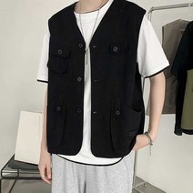 남자 아메카지룩 자켓 멀티 포켓 레이어드 코디 조끼