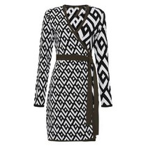 스트라이프원피스 DVF몸을감싸는랩스타일 2020가을겨울셋트 블랙화이트 체스 배색 니트 슬림핏 작은사치 긴팔 끈허리띠 원피스