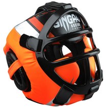 헤드기어 머리보호대 헤드기어 머리보호대 전체 덮힌 PU 가죽 복싱 성인 훈련용, M, 가면을 쓴 오렌지