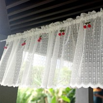 미국 목회 비 천공 짧은 커튼 작은 창 레드 체리 레이스 거즈 커튼 주방 캐비닛 반 커튼 도어 커튼 장식 커튼 헤드 차단