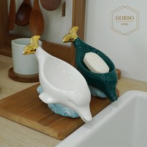 고르소 고급 세라믹 물빠짐 비누 받침대 비누 거치대, 돌고래그린