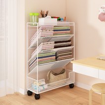 서류트레이 틈새 바퀴 철제 사이드 책꽂이 보조 책장, 트롤리 양면 - 흰색