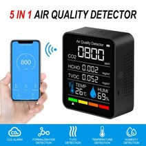 이산화탄소 검출기 CO2 스마트 디지털 미터 실내 온도 습도 센서 테스터 공기질 모니터 TVOC HCHO 분석기 607392, CHINA, 5 in 1 Black