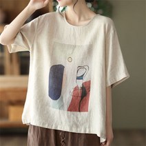 PIka여름 여성 반팔티 라운드넥 티셔츠 린넨 빅사이즈