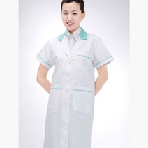 배색 반팔 여성용 영양사 의사 가운 올리브 유니폼, L