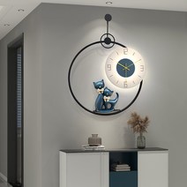 ENYU 귀여운 고양이 벽시계 거실 가정용 패션 북유럽 스타일 집들이선물, B 램프 포함（55*40cm）