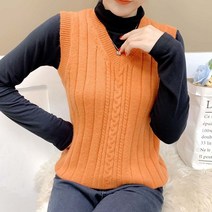 여자브이넥조끼 봄 겨울 가을 미드 노년 스웨터 여성 나시니트 엄마 민소매 두꺼운 보온 하트 칼라 3835714556