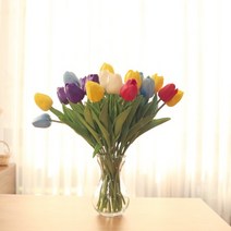 망고튤립 조화 졸업식 꽃다발 재료 브라이덜샤워 소품 17Color, 퍼플