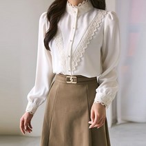 스타일온미 퓨리티 에스닉플라워 레이스 배색 블라우스