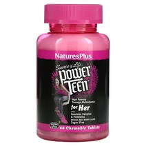 NaturesPlus (네이처스 플러스) Source of Life Power Teen 여성용 무설탕 천연 산딸기 향 츄어블 정 옵션확인필수