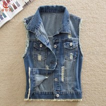 셀럽당 여자 조끼 봄가을 쇼트 데님 베스트 민소매 코트