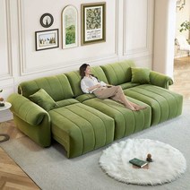 길이 조절 소파 전동 고급 sns 소파베드 스마트 쇼파, 3.5M 3인용 (가죽 브라운)