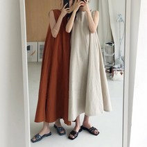알리팡(Alipang) 여성 여름 원피스 롱원피스 민소매 나시 뷔스티에 플레어원피스 롱드레스 맥시원피스 통원피스 오버핏 루즈핏 린넨 린넨원피스