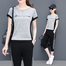 L.HOUSE STORE여름 투피스세트 여성 7부바지 트레이닝복 반팔티 트레이닝복 여성트레이닝세트 트레이닝세트