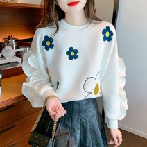 여성 라운드넥 맨투맨 루즈핏 캐주얼 프릴 긴팔 티셔츠 박시티 간절기 데일리