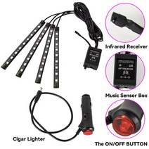 차량용 엠비언트 차량용 무드등 네온 36 LED 자동차 인테리어 앰비언트 발 조명 USB 무선 원격 음악 앱 제, 02 Cigarette lighter