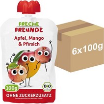 독일 FRECHE FREUNDE 1살 사과 망고 복숭아 아기 과일 퓨레 스퀴즈 파우치 6X100g, 2팩, 100g