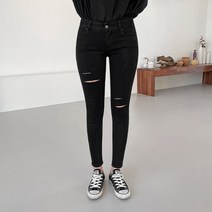 올시즌 블랙 칼구제스키니진 빅사이즈 청바지 615