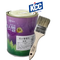 KCC목재 철재용 에나멜1L 페인트 센스골드멜 유광 +2인치평붓 (유광백색 유광흑색 유광회색 유광적갈색), 유광화이트