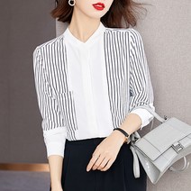 오버클래쓰 여성 헨리넥 루즈핏 데일리 스트라이프 셔츠 블라우스